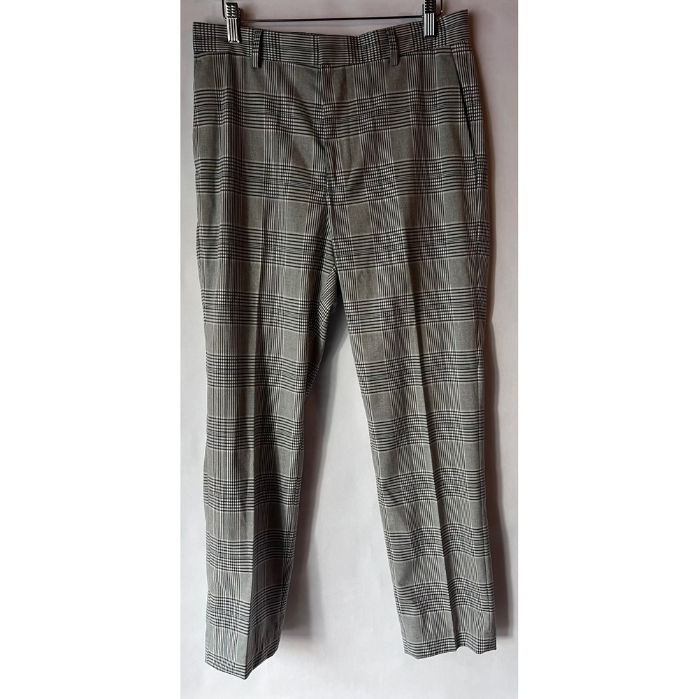 H&M Slim Fit Glen‎ Plaid Gray Career Casual Dress Pants Trousers Womens